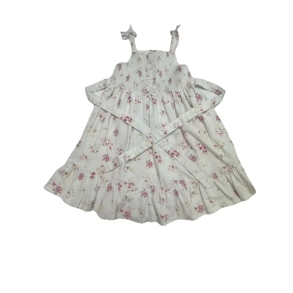 Laura Ashley Girls Size 6 Floral Smocked Sundress Cottagecore Bow Back